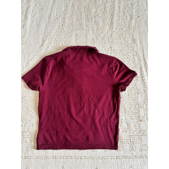 Forever 21 Cropped Polo Shirt Maroon Size Medium Pre-Owned - Picture 7 of 10